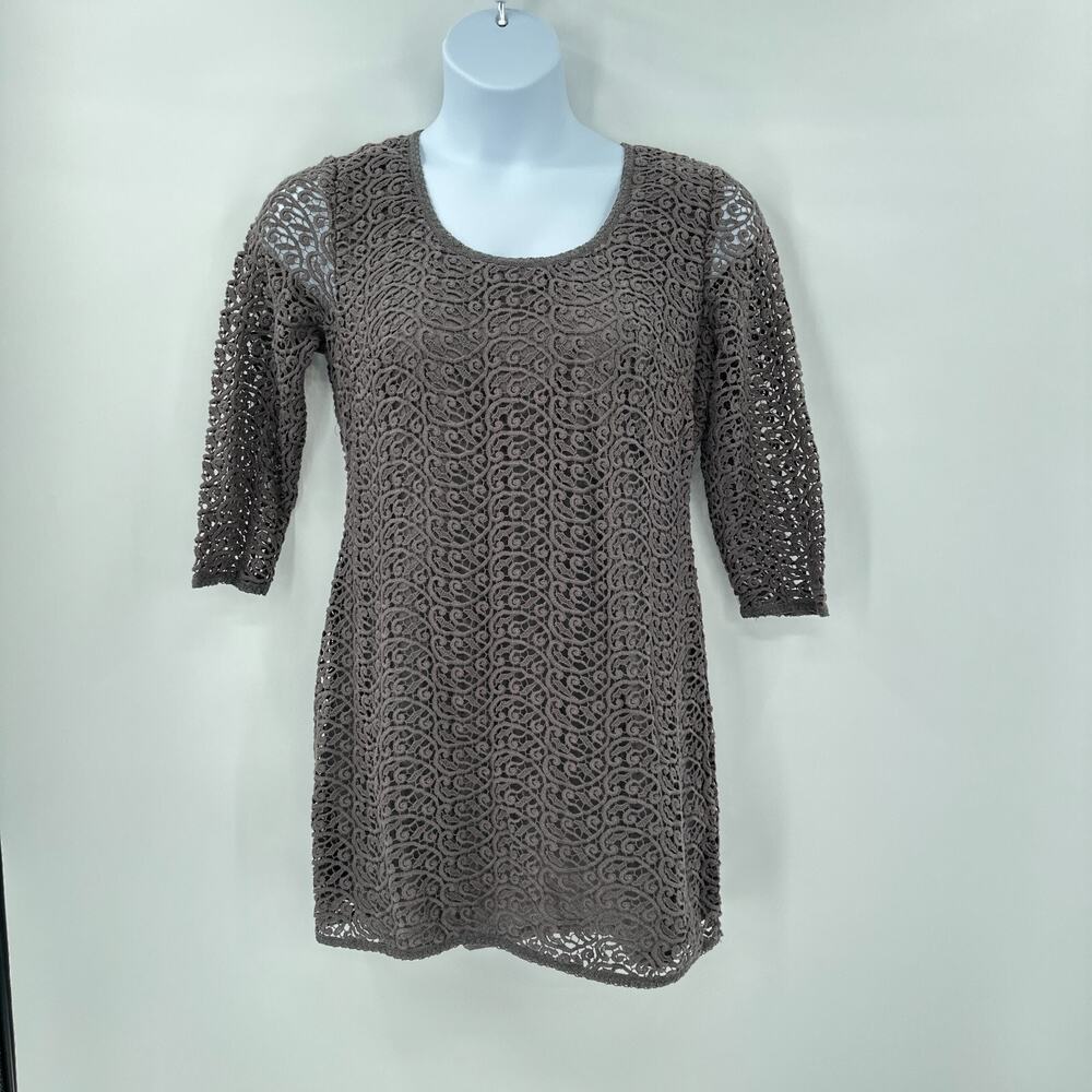 Garnet Hill Crochet Dress‎ size 12 Grey Mini Boho Whimsy Fairycore Romantic